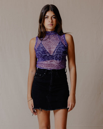 Floral Fusion Mesh Top Violet