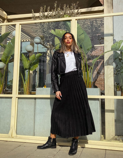 Black Pleated Midi Skirt