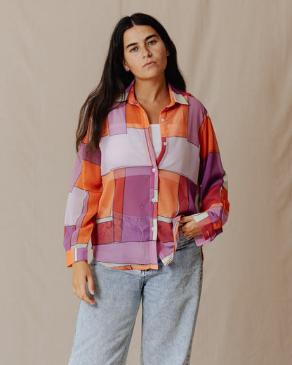 Patchwork Camicia Chiffon Arancione X Viola