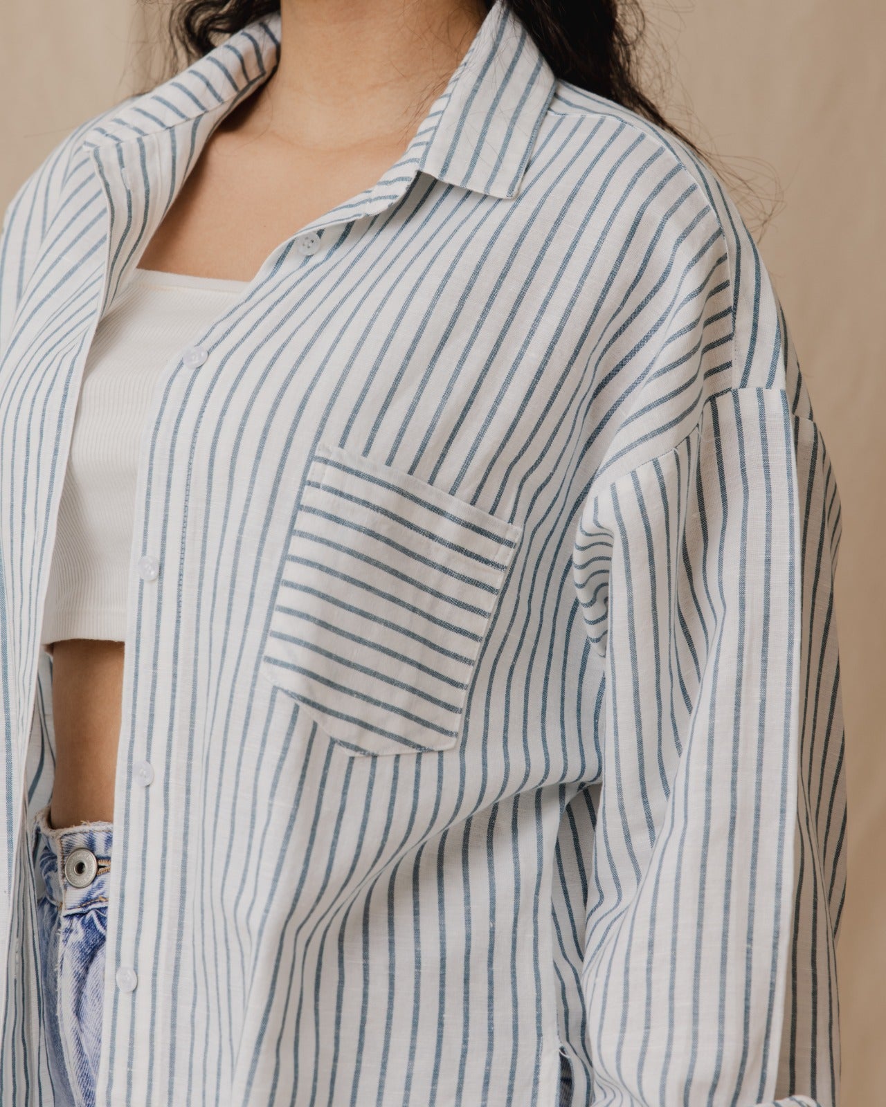 Oversized Linen Stripped Shirt Blue