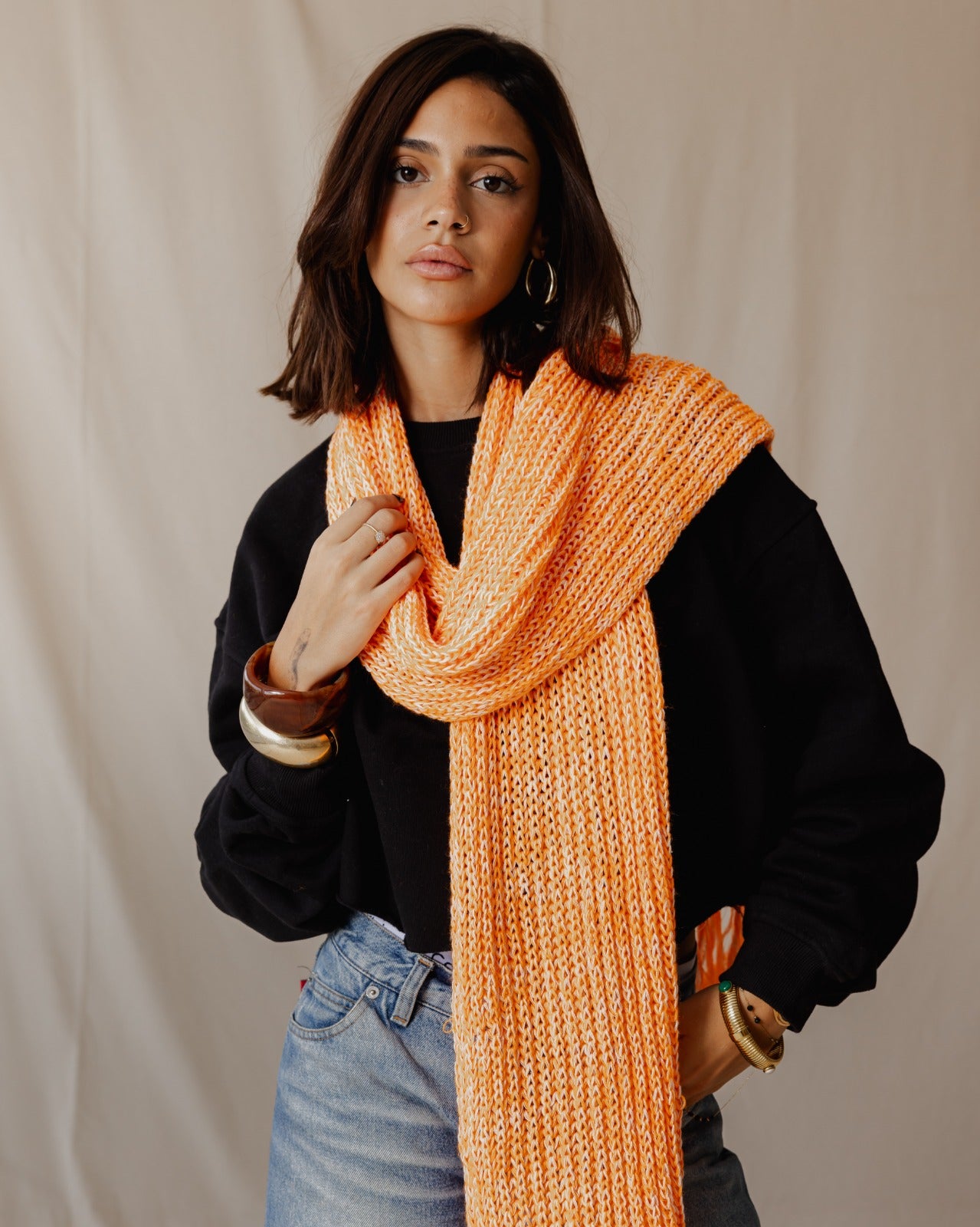 Handmade Edge Fringe Scarf Orange