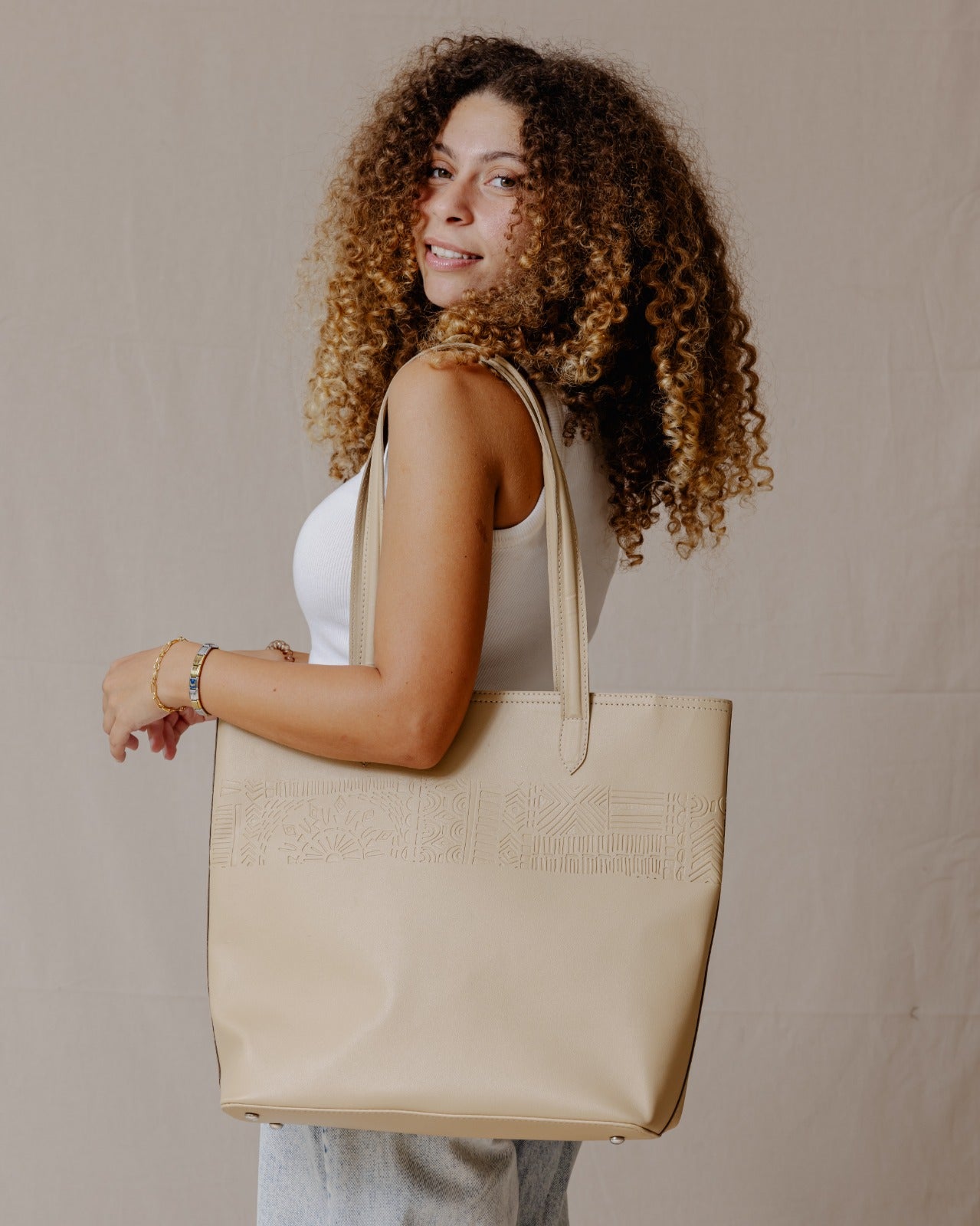 Tote in pelle Maya Beige