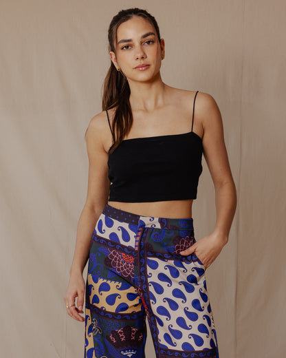 Calça Paisley Patchwork Preto X Azul