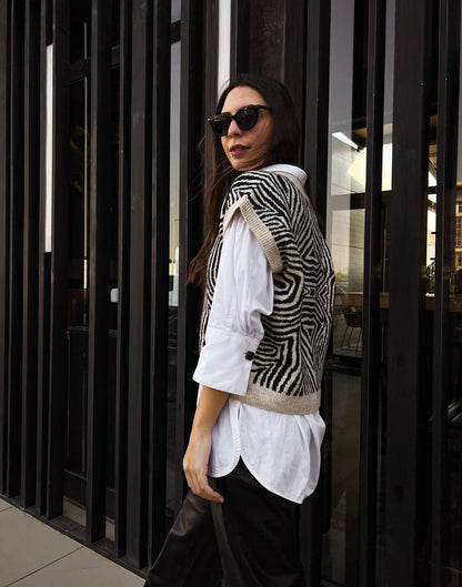 Gilet tricoté Zebra Illusion Beige X Noir