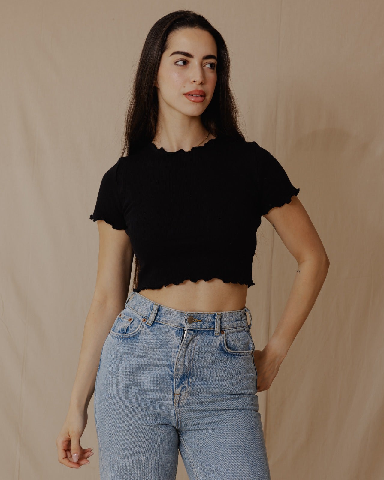 Alltägliches Crop Top Schwarz