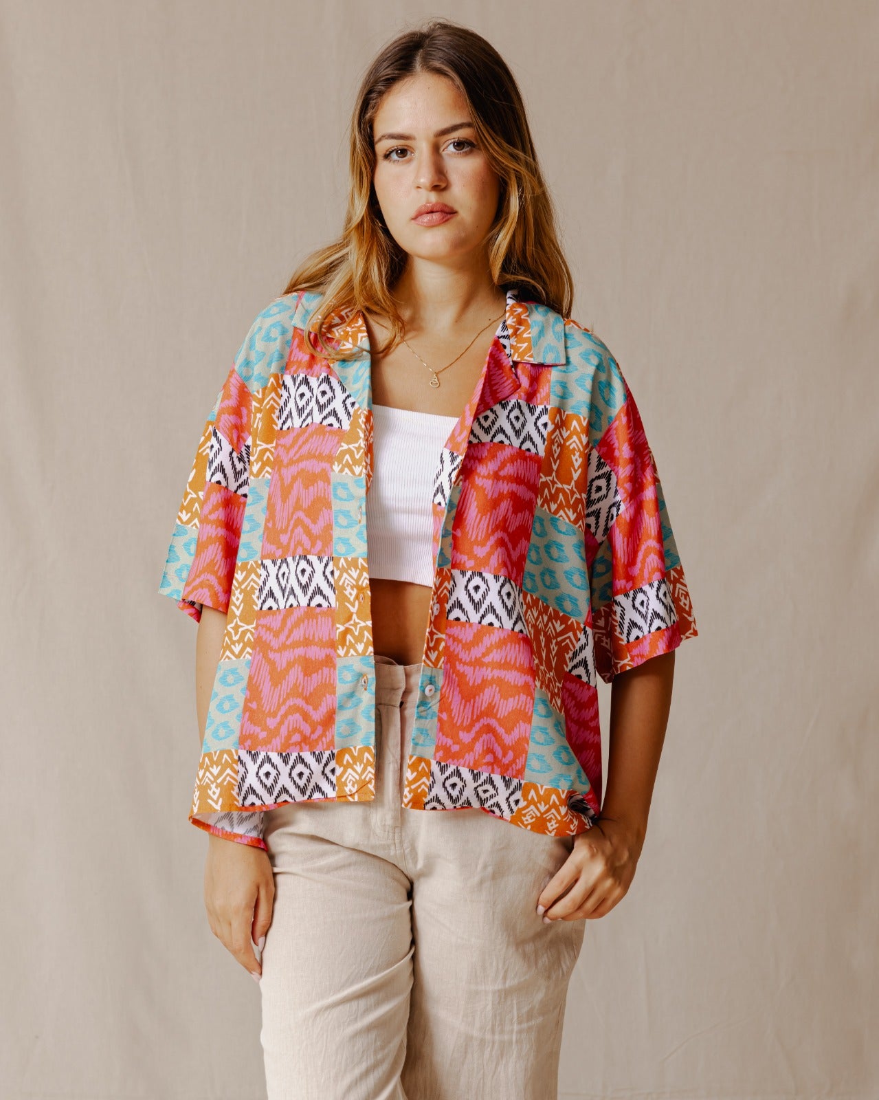 Summer Patchwork Shirt Pink