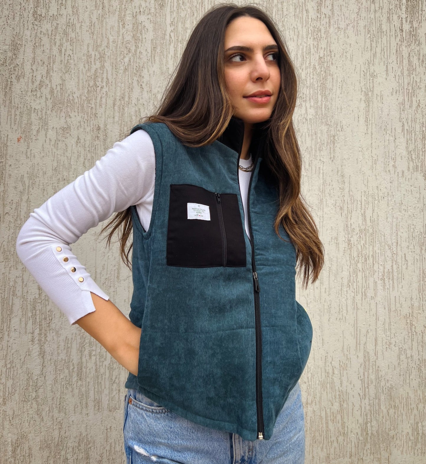 Gilet in pelle scamosciata verde acqua