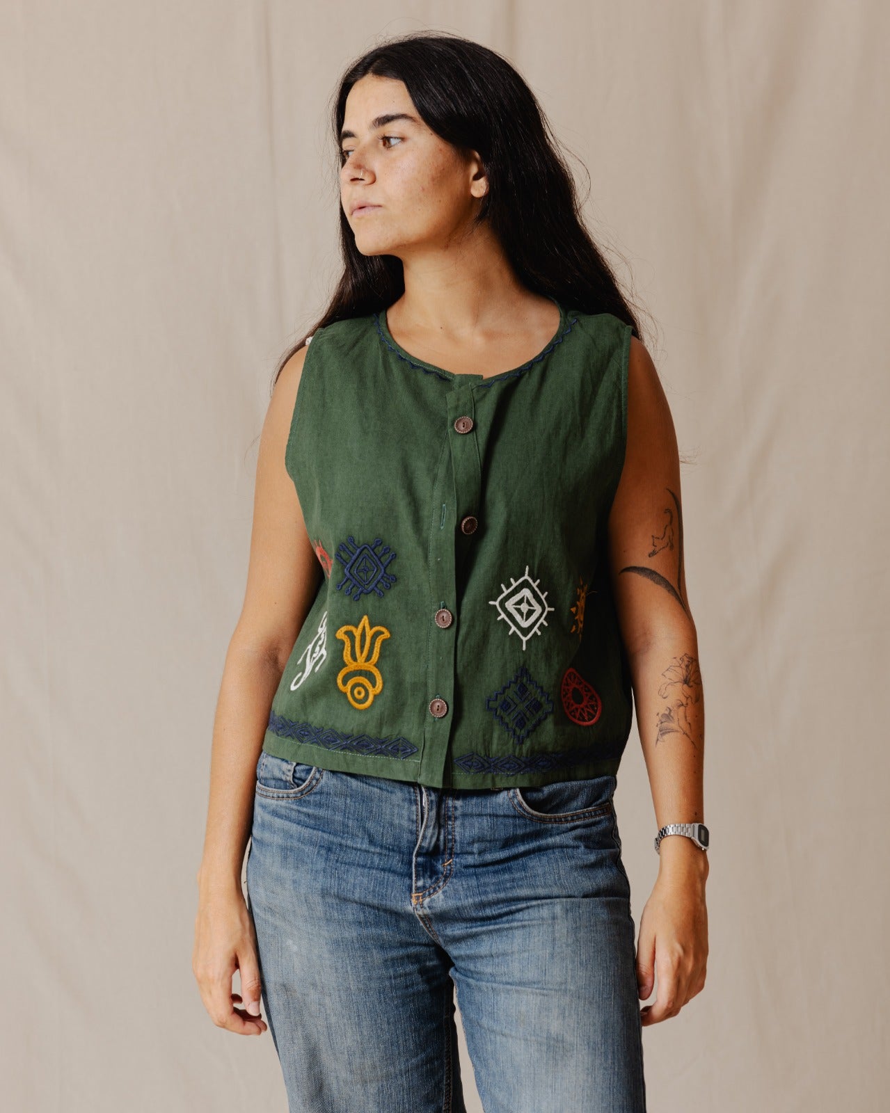 Le Boho Lézard Gilet Olive