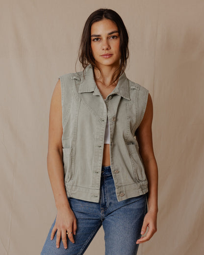 Gilet en denim délavé Olive