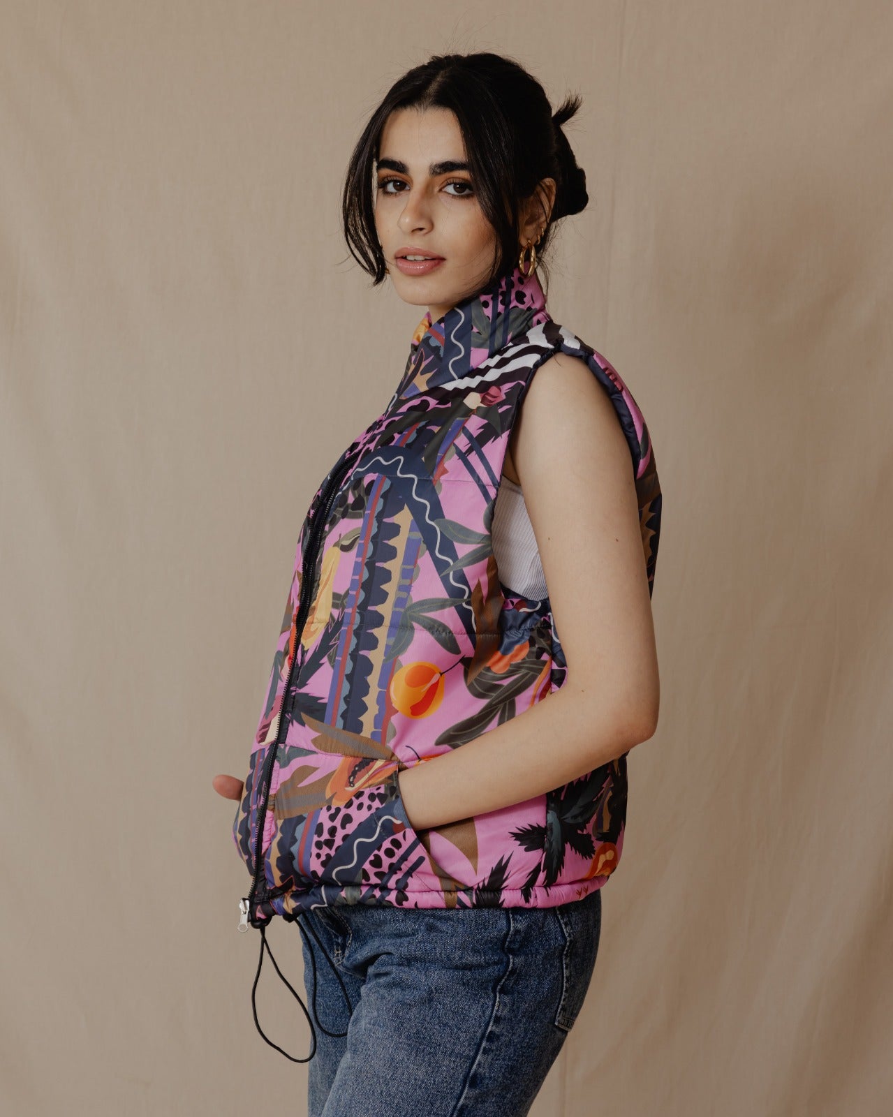 Gilet impermeabile Tropical Feels Rosa shocking