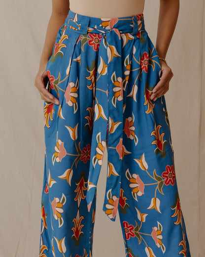 Persian Floral Cotton Pants Blue