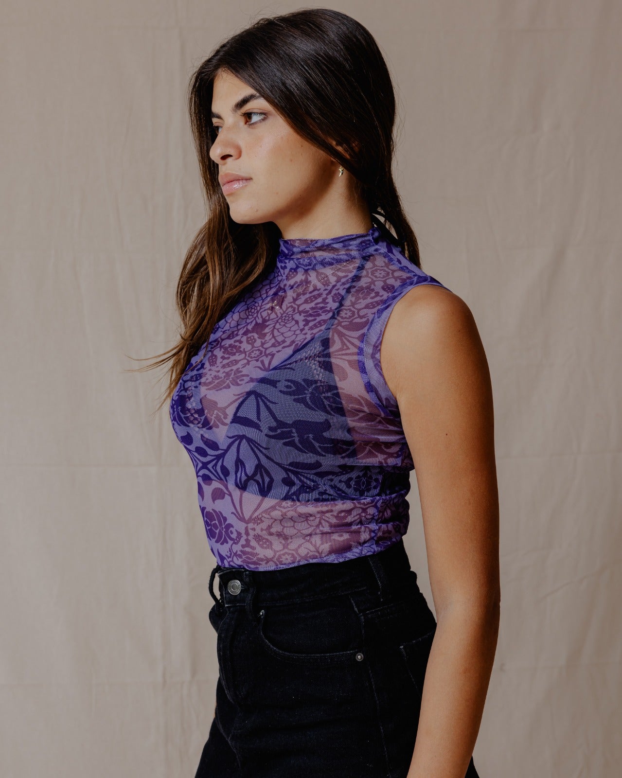 Blusa Floral Fusion Mesh Roxa