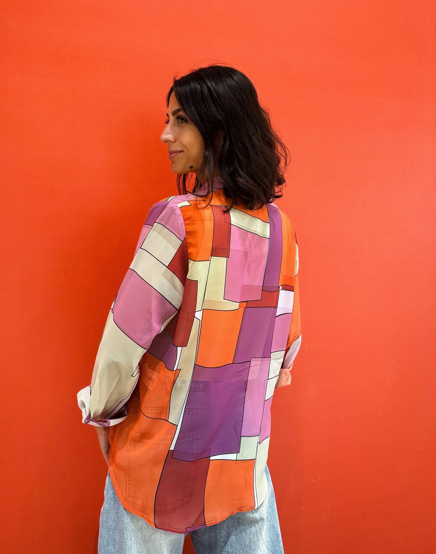 Chemise en Mousseline Patchwork Orange X Violet