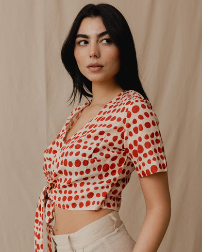 Canela Polka Dot Linen Top