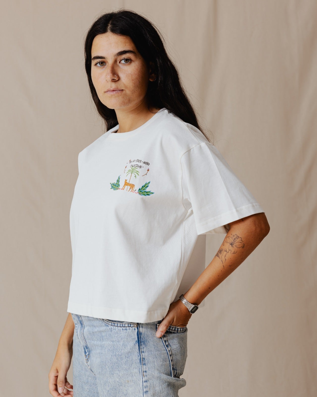 Care Free Cropped Tee Blanco