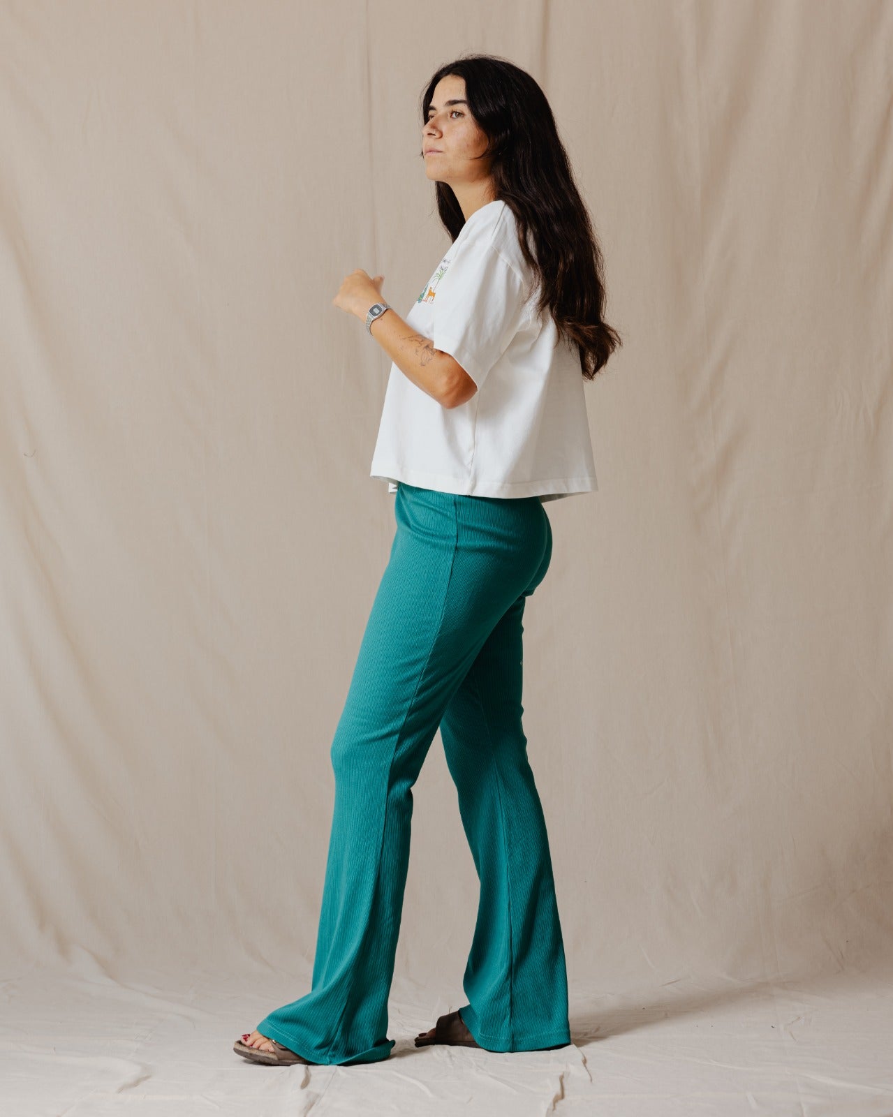 Pantalon côtelé évasé Teal