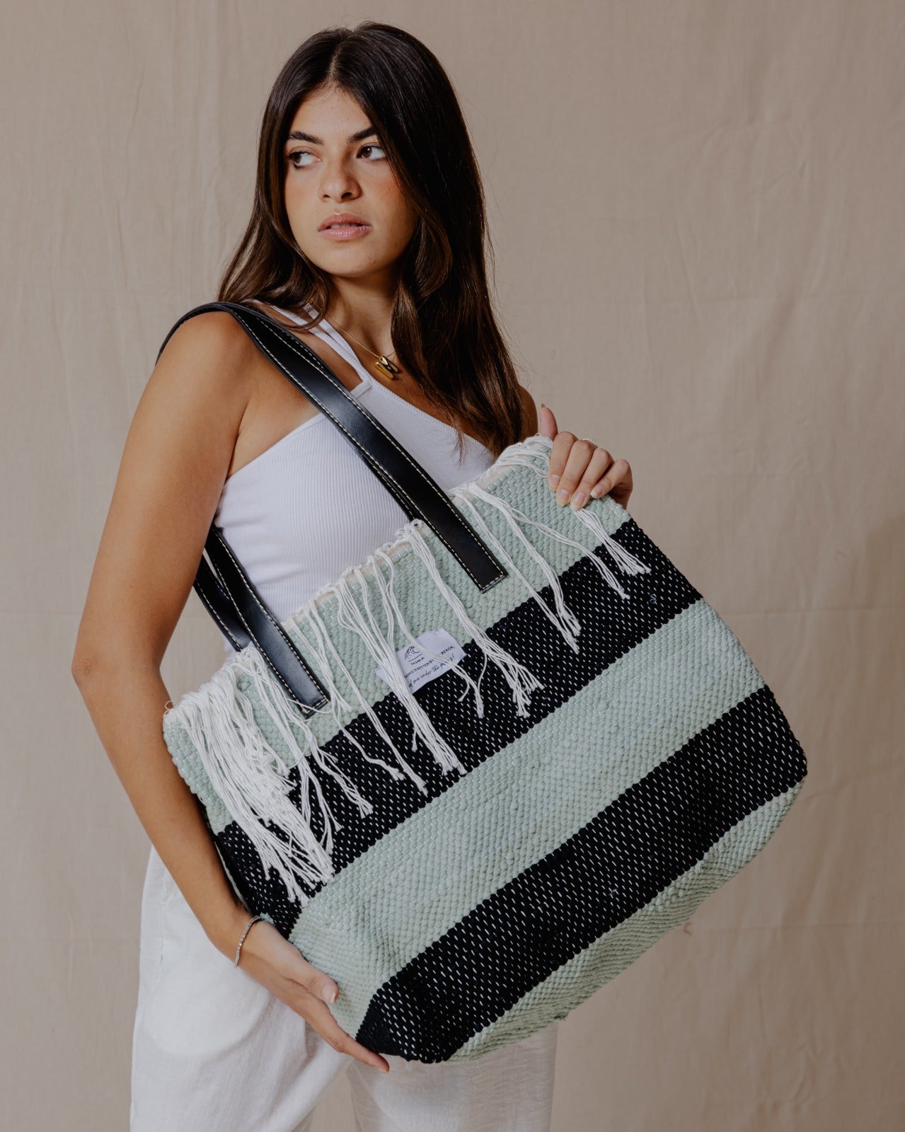 Kilim Tote Black X Mint