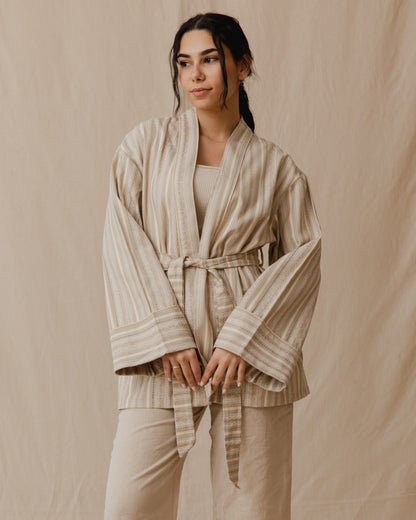 Gestreifter Kimono Monochrom Beige