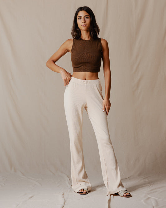 Flare Ribbed Pants Beige