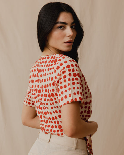 Canela Polka Dot Linen Top