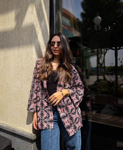 Kimono en coton anthracite pour voyage à Bali