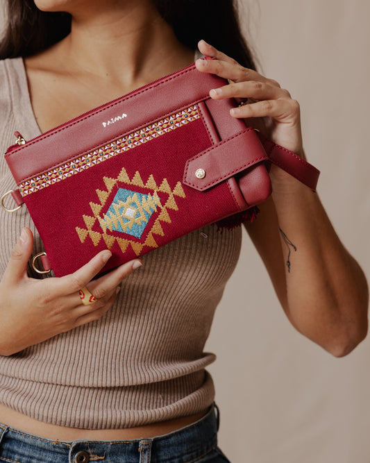 Tribal Tapestry Purse In Burgundy