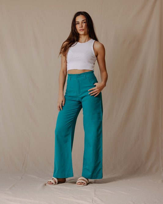 Relaxed Linen Pants Turquoise