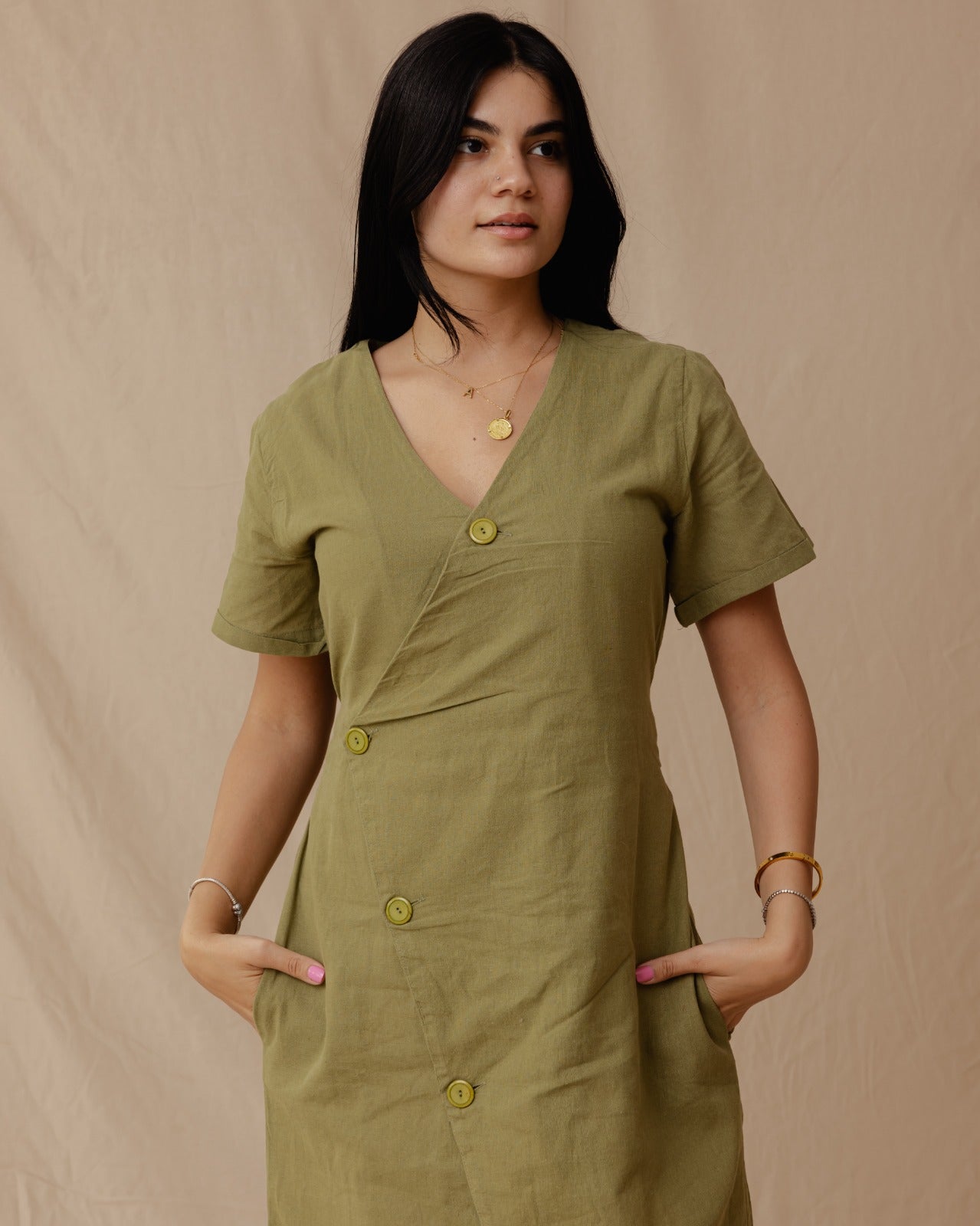 Resort Linen Dress Olive