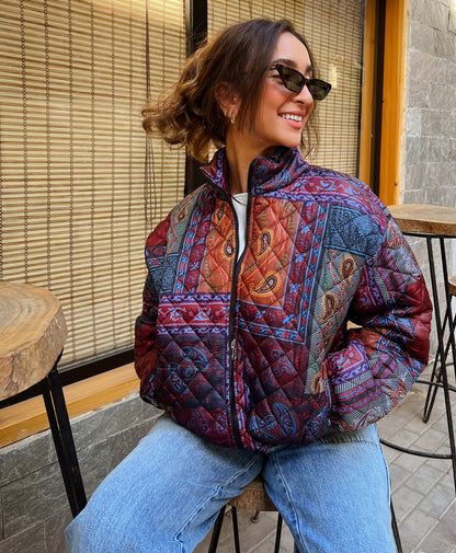 Chaqueta acolchada con patchwork de cachemira