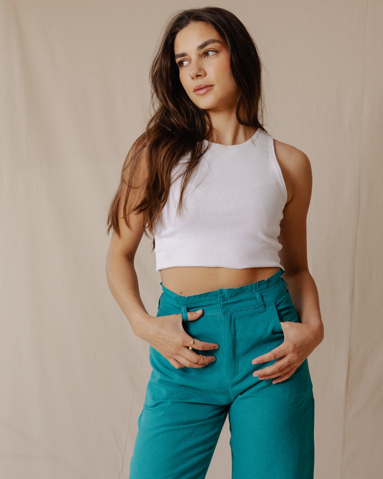 Relaxed Linen Pants Turquoise