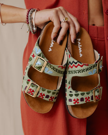 Boho Lines Slides Sage