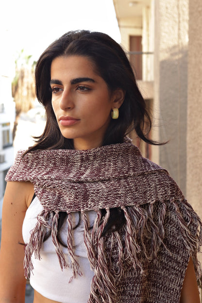 Handmade Allover Fringe Scarf Burgundy