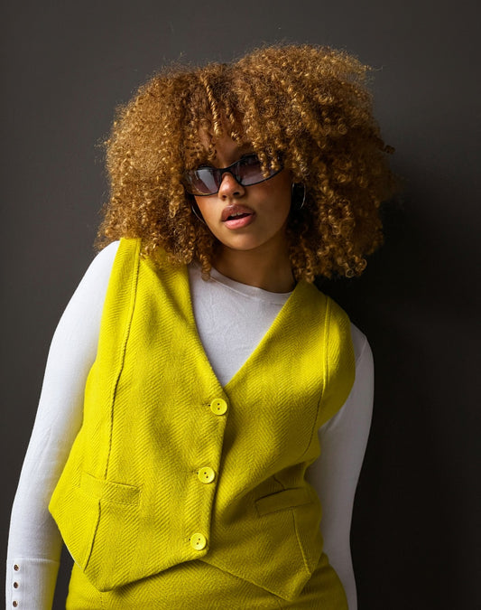 Gilet in cotone con scollo a V Giallo