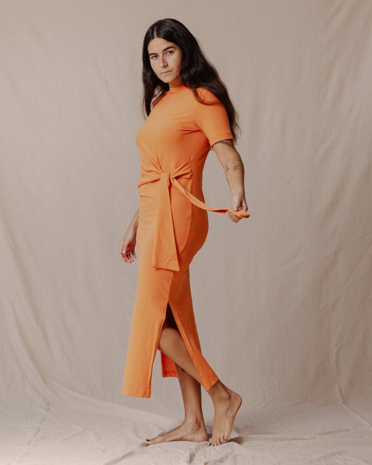 Robe en coton à nouer sur le côté Orange