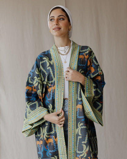 Camel Maze Kimono Black X Navy