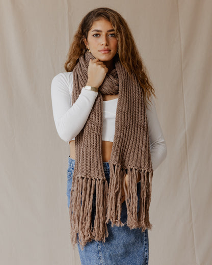 Handmade Edge Fringe Scarf Brown