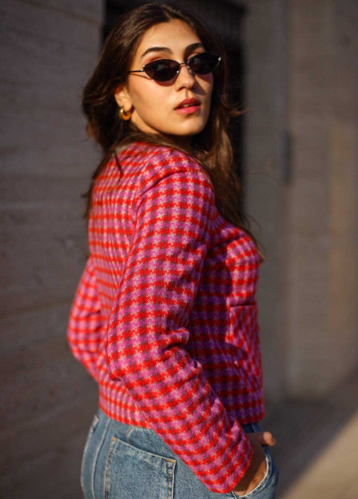 Pink Houndstooth Short Jacket