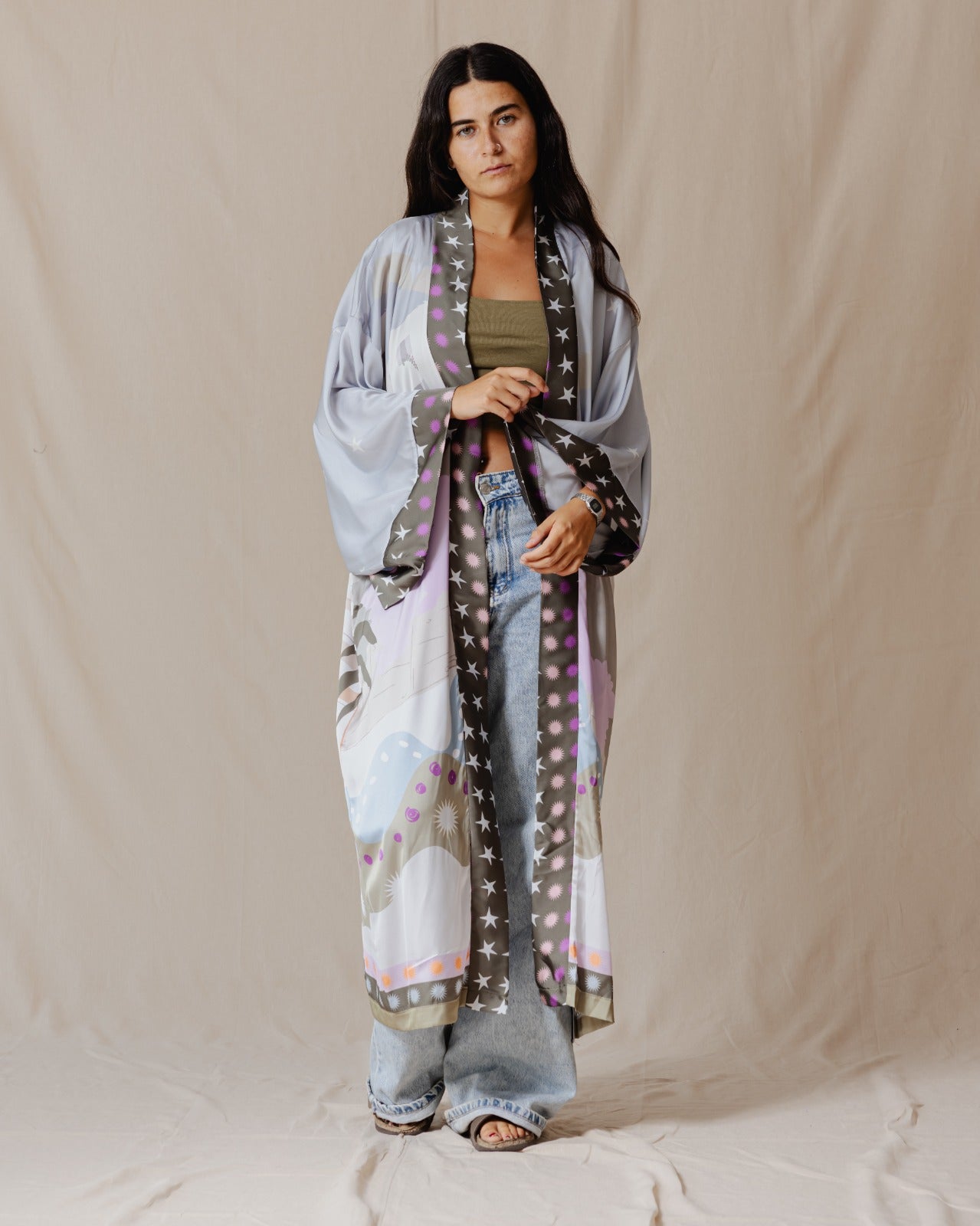 Kimono en satin Blue Palm Valley