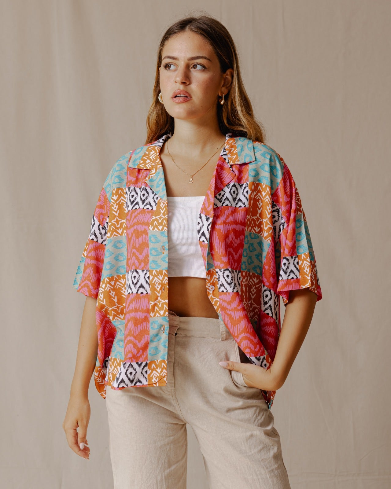 Sommer-Patchwork-Shirt rosa