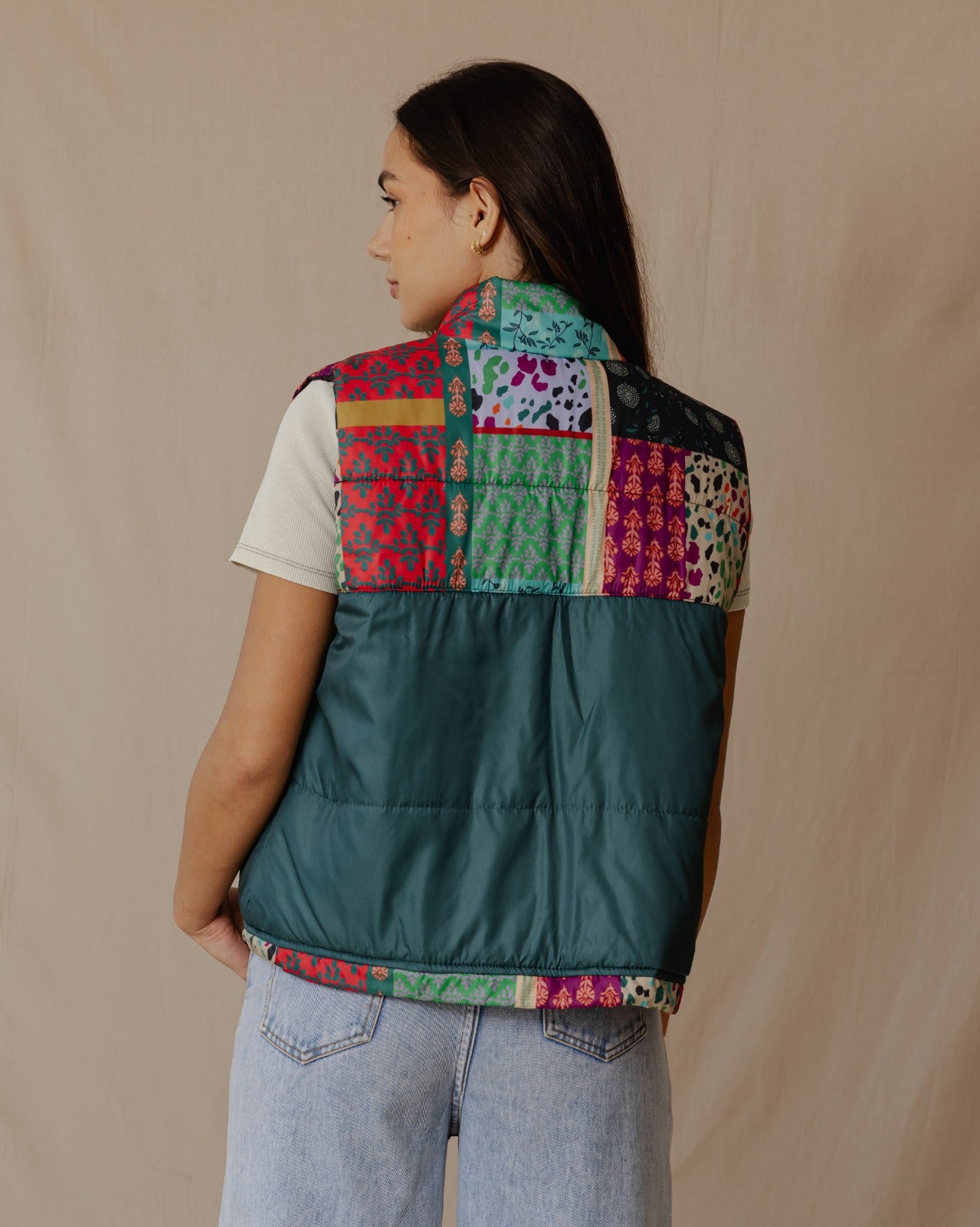 Gilet imperméable à motifs floraux indiens Petroleum