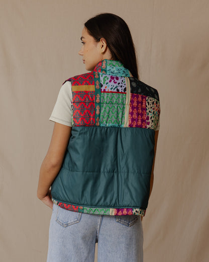 Gilet imperméable à motifs floraux indiens Petroleum