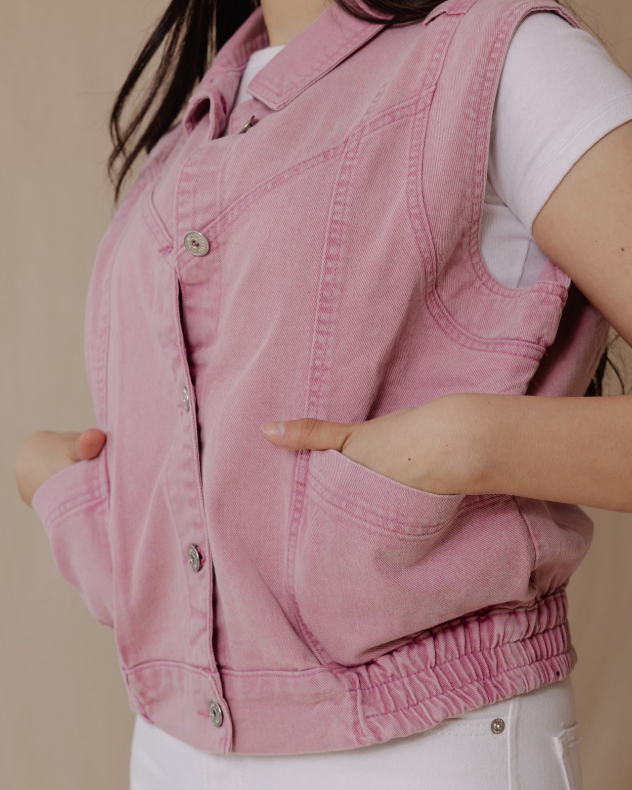 Gilet Denim Délavé Rose