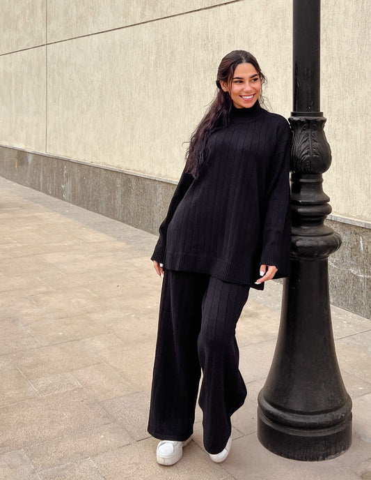 Conjunto de malha Turtleneck Preto