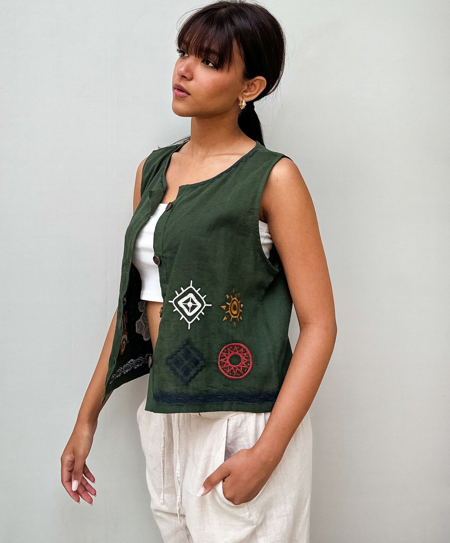 Le Boho Lézard Gilet Olive