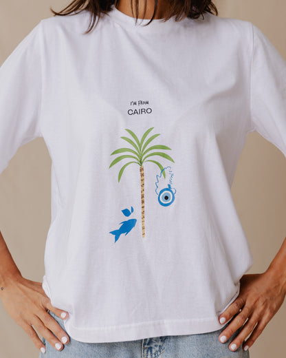 Mediterrane Palme Regelmäßiges T-Shirt Weiß