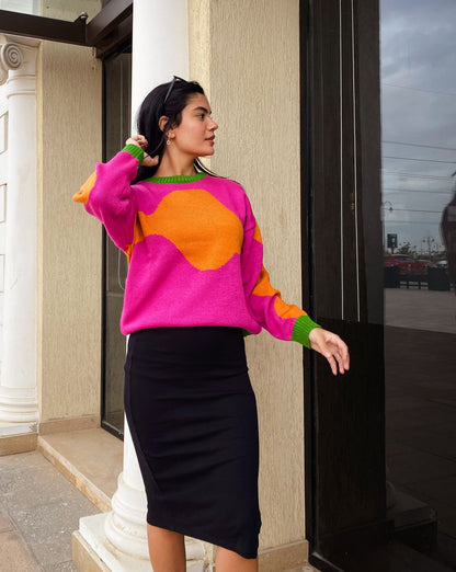 Wave Sweater Orange X Fuschia