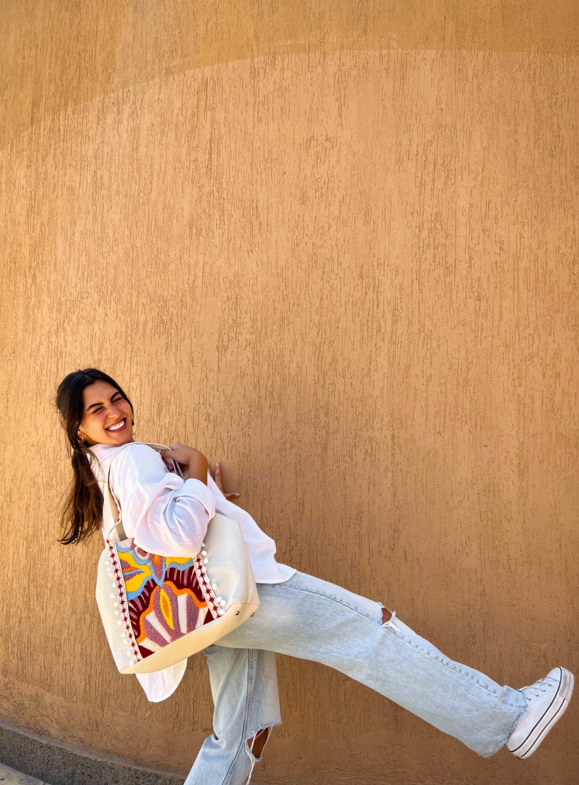 The Pompom Tufted Tote In Red