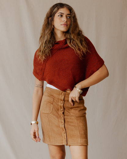 Suede Buttoned Mini Skirt Havane