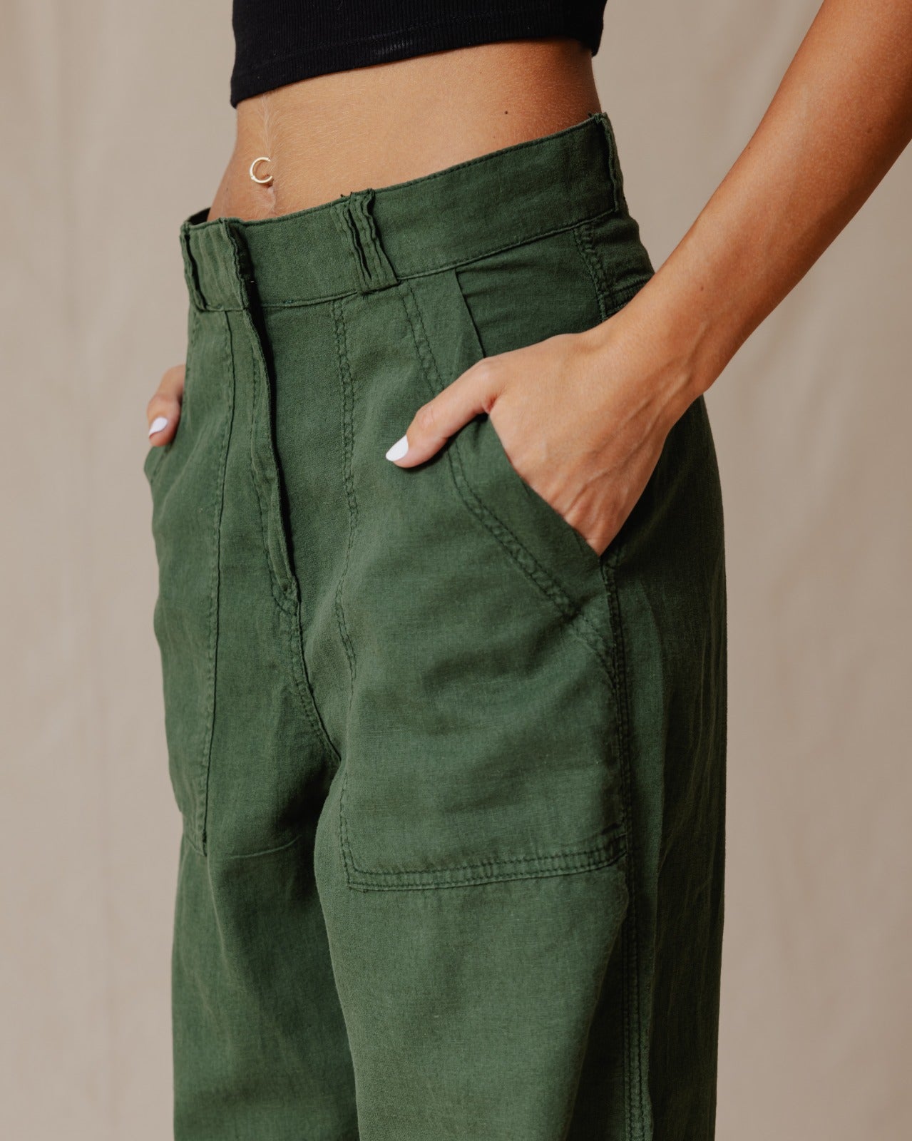 Pantalón Lino Clásico Verde Oliva