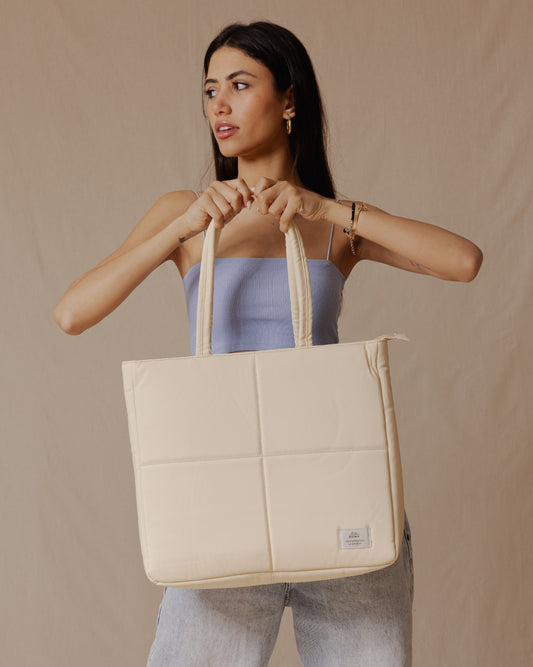 Waterproof Quilted Tote Beige